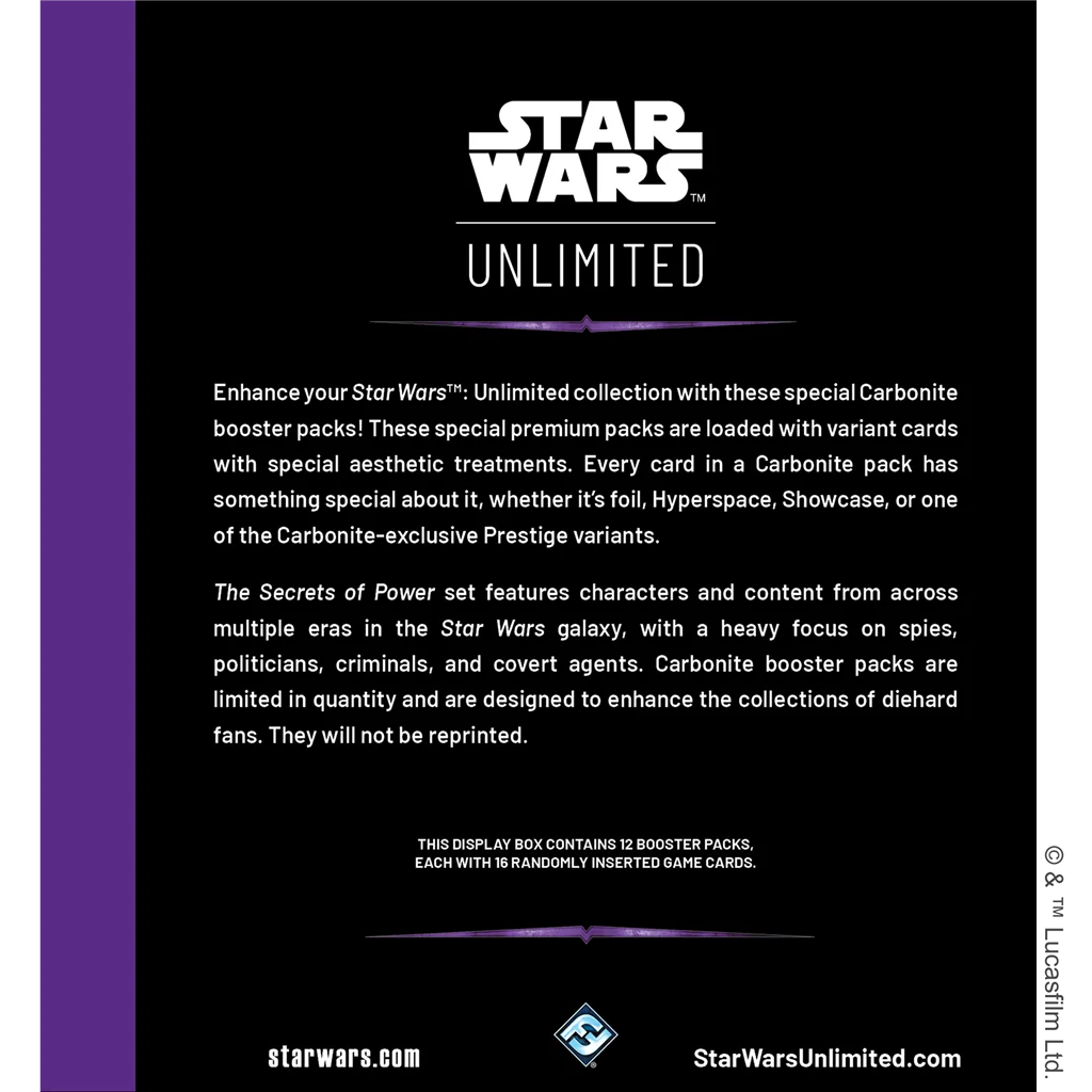 (VENTA ANTICIPADA) Star Wars Unlimited - Secrets Of The Power- CARBONITE EDITION: Booster Display con 12 sobres