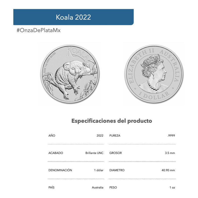 Onza Plata Pura - Koala - 2022 - Unc Moneda 1 Oz Odpmx