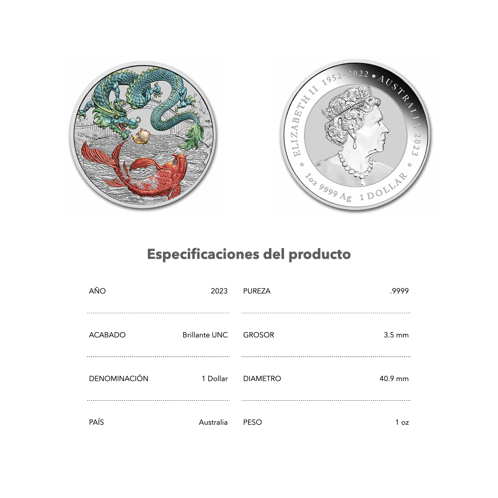 Dragon & Koi: Colorizado - 2023 - Moneda de plata