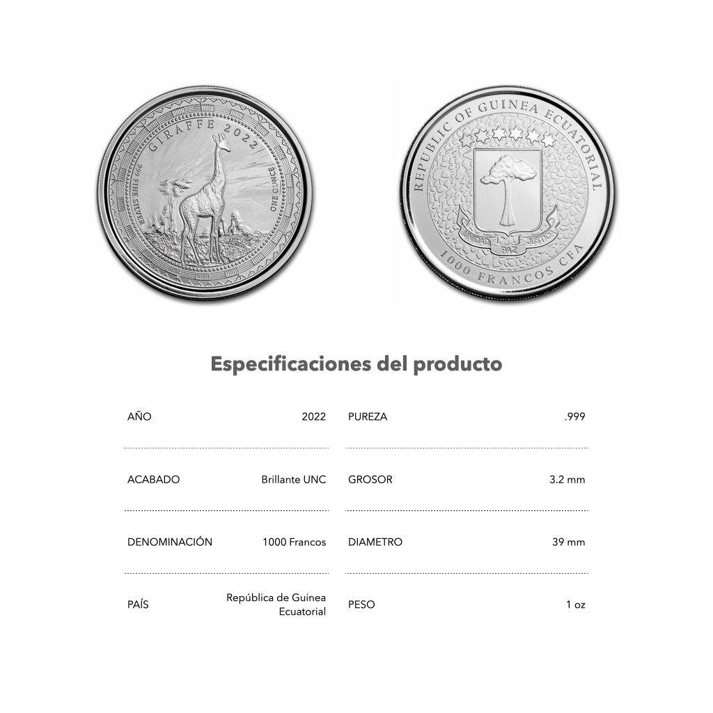 Jirafa - 2022 - Republica de Guinea Ecuatorial - Moneda de Plata